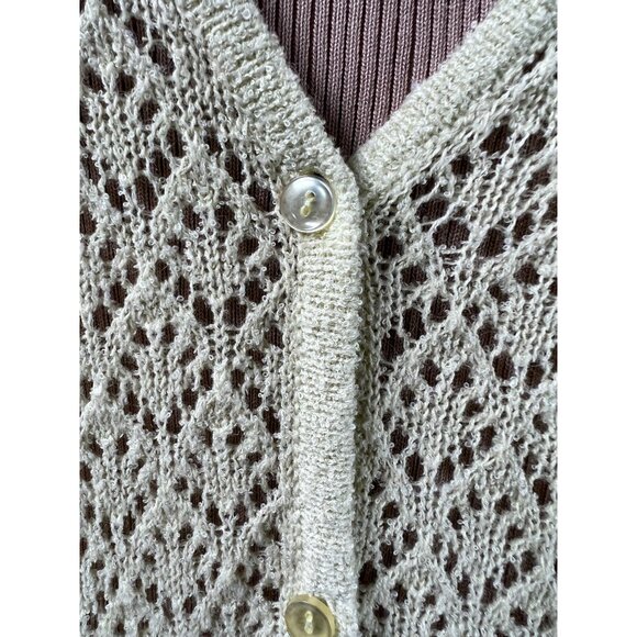Sag Harbor Womens 2X Vintage Yellow Open Knit Cardigan Sweater Button Front - Picture 4 of 16